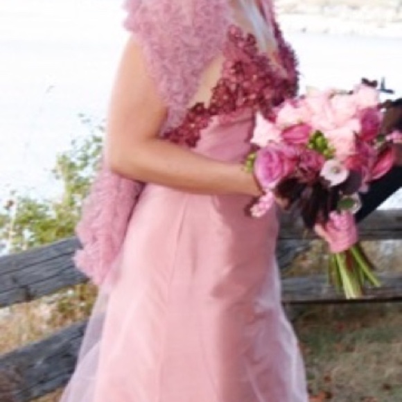 Luly Yang Couture Raspberry Creme Silk Gown - Picture 10 of 14